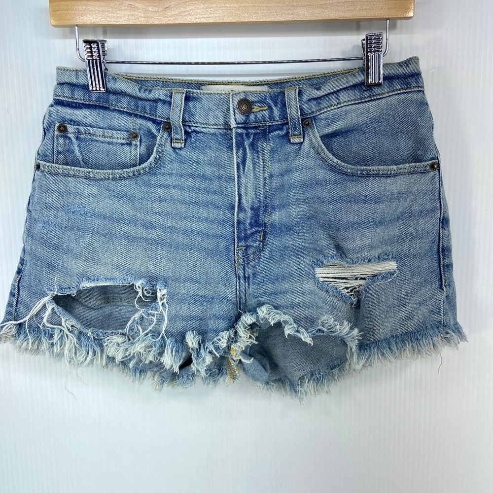 Abercrombie‎ Fitch Mid Rise Boyfriend Short Blue Denim Jean Cut Off Womens 27 4R